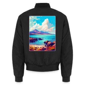 Isle Of Arran Schottland Großbritannien Reise Poster Souvenir - Unisex Bomberjacke - Schwarz - Hinten - AI Model Male 185 light (185cm)