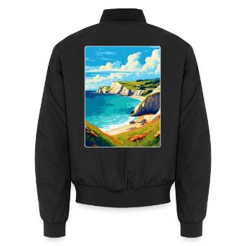 Lulworth Cove, England, Vereinigtes Königreich, Reiseposter, Souvenir - Unisex Bomberjacke - Schwarz - Hinten - AI Model Male 185 light (185cm)