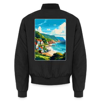 Lynton Lynmouthdevon Travel Poster Souvenir WPA - Unisex Bomber Jacket - black - Back - AI Model Male 185 light (185cm)