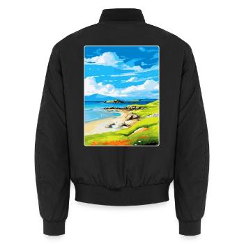 Isle Of Colonsay Schottland Vereinigtes Königreich Reiseposter WPA - Unisex Bomberjacke - Schwarz - Hinten - AI Model Male 185 light (185cm)