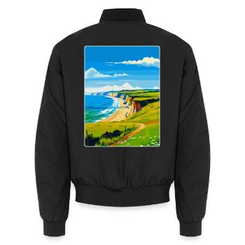 Dorset Uk Vintage Travel Poster Souvenir WPA - Unisex Bomber Jacket - black - Back - AI Model Male 185 light (185cm)