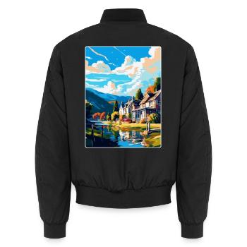 Pitlochry Schottland Uk Reise Poster Souvenir WPA - Unisex Bomberjacke - Schwarz - Hinten - AI Model Male 185 light (185cm)