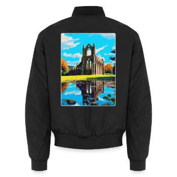 Bolton Abbey England Uk Travel Poster Souvenir WPA - Unisex Bomber Jacket - black - Back - AI Model Male 185 light (185cm)