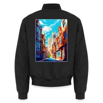 York Angleterre Royaume-Uni Affiche de voyage vintage Souvenir WPA - Bomber unisexe - noir - Dos - AI Model Male 185 light (185cm)