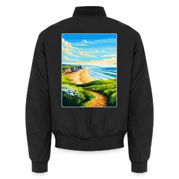 Rhossili Bay Swansea Travel Poster Souvenir WPA - Unisex Bomber Jacket - black - Back - AI Model Male 185 light (185cm)
