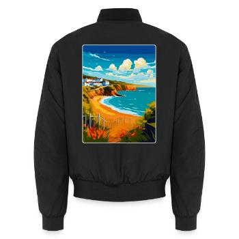Devon West Country Vintage Travel Poster Souvenir - Unisex Bomber Jacket - black - Back - AI Model Male 185 light (185cm)