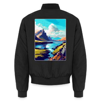 Isle Of Skye Schottland Uk Reise Poster Souvenir - Unisex Bomberjacke - Schwarz - Hinten - AI Model Male 185 light (185cm)