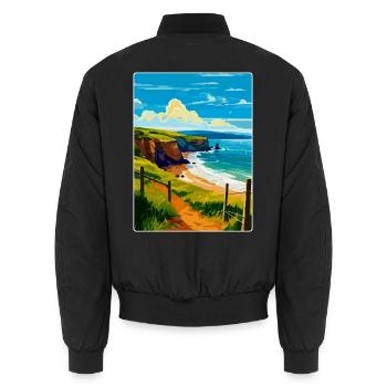 Devon West Country Vintage Travel Poster Souvenir - Unisex Bomber Jacket - black - Back - AI Model Male 185 light (185cm)