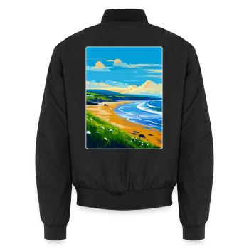 Croyde Beach Devon Vintage Travel Poster Souvenir - Unisex Bomber Jacket - black - Back - AI Model Male 185 light (185cm)