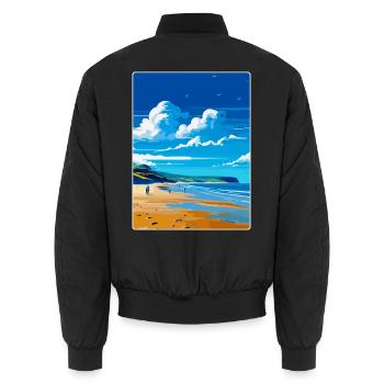 Croyde Beach Devon Vintage Travel Poster Souvenir - Unisex Bomber Jacket - black - Back - AI Model Male 185 light (185cm)