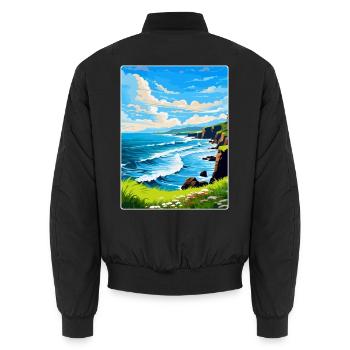 North Coast 500 Scotland Uk Vintage Travel Poster - Unisex Bomber Jacket - black - Back - AI Model Male 185 light (185cm)