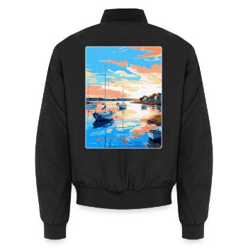 Poole Harbour England Uk Vintage Travel Poster WPA - Unisex Bomber Jacket - black - Back - AI Model Male 185 light (185cm)