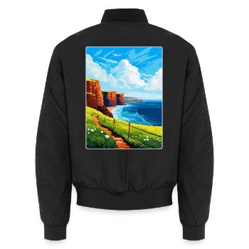 Isle Of Hoy Schottland UK Vintage Reiseposter WPA - Unisex Bomberjacke - Schwarz - Hinten - AI Model Male 185 light (185cm)