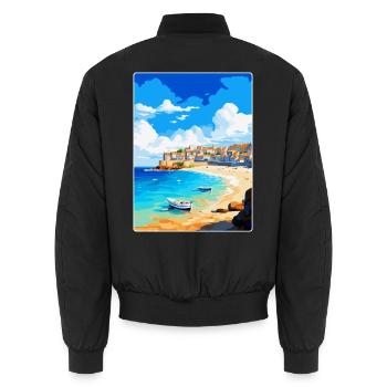 St Ives Cornwall England Vereinigtes Königreich Vintage Reiseposter - Unisex Bomberjacke - Schwarz - Hinten - AI Model Male 185 light (185cm)