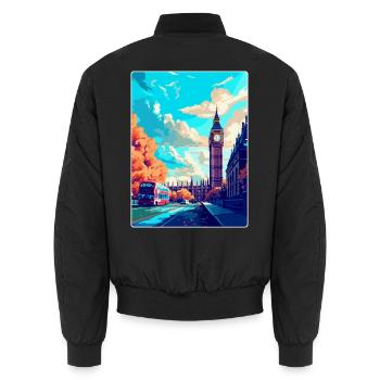 Londres, Angleterre, Royaume-Uni, Affiche de voyage vintage, Souvenir - Bomber unisexe - noir - Dos - AI Model Male 185 light (185cm)