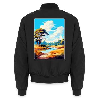 New Forest Nationalpark Vintage Reiseplakat WPA - Unisex Bomberjacke - Schwarz - Hinten - AI Model Male 185 light (185cm)