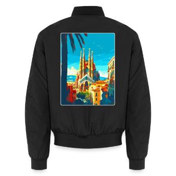 Barcelona Spanien Vintage Reiseplakat Souvenir WPA - Unisex Bomberjacke - Schwarz - Hinten - AI Model Male 185 light (185cm)