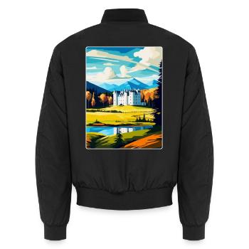 Blair Castle Scotland Uk Vintage Travel Poster WPA - Unisex Bomber Jacket - black - Back - AI Model Male 185 light (185cm)