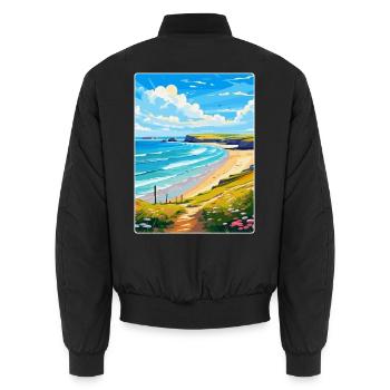Daymer Bay, Cornwall, England, Vereinigtes Königreich, Reiseposter, WPA - Unisex Bomberjacke - Schwarz - Hinten - AI Model Male 185 light (185cm)