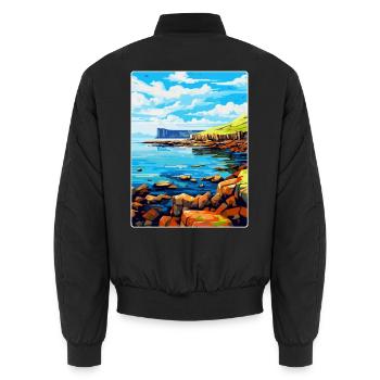 Isle Of Staffa Schottland Vereinigtes Königreich Vintage Reiseposter - Unisex Bomberjacke - Schwarz - Hinten - AI Model Male 185 light (185cm)