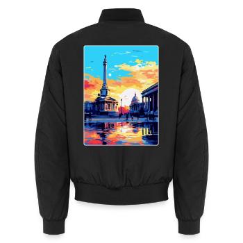 Trafalgar Square England Uk Vintage Reiseplakat - Unisex Bomberjacke - Schwarz - Hinten - AI Model Male 185 light (185cm)