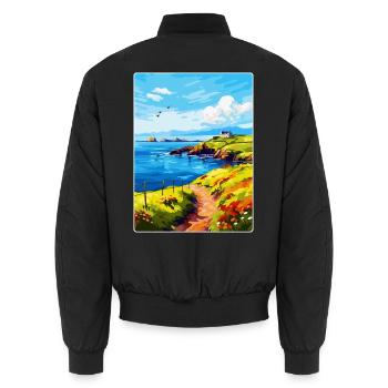 Isle Of Seil Schottland UK Vintage Reiseposter WPA - Unisex Bomberjacke - Schwarz - Hinten - AI Model Male 185 light (185cm)