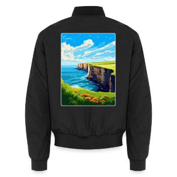 Bempton Cliffs England Uk Vintage Reiseposter - Unisex Bomberjacke - Schwarz - Hinten - AI Model Male 185 light (185cm)