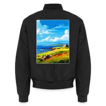 Isle Of Shapinsay Schottland Vereinigtes Königreich Reiseplakat WPA - Unisex Bomberjacke - Schwarz - Hinten - AI Model Male 185 light (185cm)