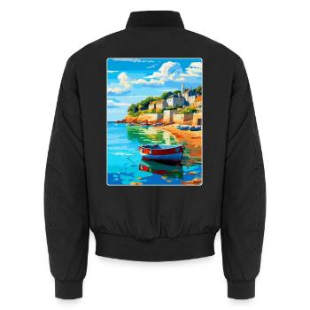 St Mawes England Uk Vintage Reiseplakat Souvenir - Unisex Bomberjacke - Schwarz - Hinten - AI Model Male 185 light (185cm)
