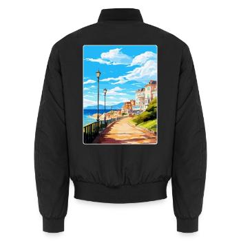 Llandudno Wales Uk Vintage Reiseplakat Souvenir - Unisex Bomberjacke - Schwarz - Hinten - AI Model Male 185 light (185cm)