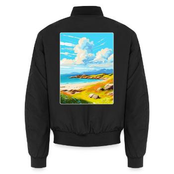 Isle Of Barra Schottland Vereinigtes Königreich Vintage Reiseposter - Unisex Bomberjacke - Schwarz - Hinten - AI Model Male 185 light (185cm)