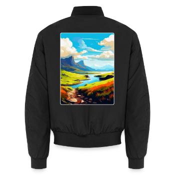 Isle Of Skye Schottland UK Vintage Reiseposter WPA - Unisex Bomberjacke - Schwarz - Hinten - AI Model Male 185 light (185cm)