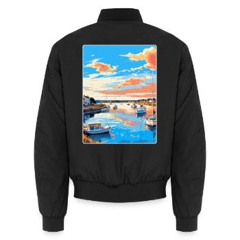 Poole Harbour England Uk Vintage Travel Poster WPA - Unisex Bomber Jacket - black - Back - AI Model Male 185 light (185cm)