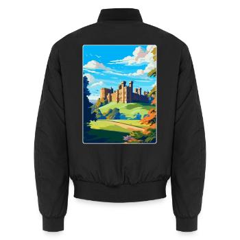 Alnwick Castle England Uk Vintage Travel Poster - Unisex Bomber Jacket - black - Back - AI Model Male 185 light (185cm)