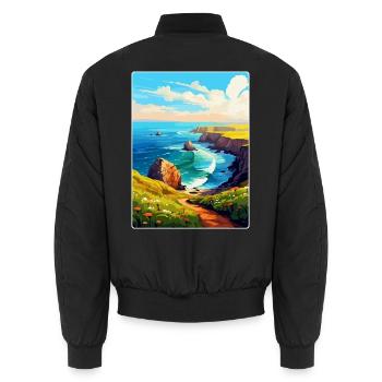 Lands End Cornwall England Uk Travel Poster WPA - Unisex Bomber Jacket - black - Back - AI Model Male 185 light (185cm)