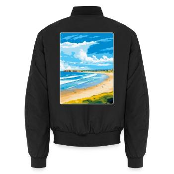 Portstewart Strand Irland Uk Reiseplakat WPA - Unisex Bomberjacke - Schwarz - Hinten - AI Model Male 185 light (185cm)
