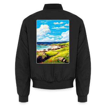 Isle Of Coll Schottland UK Vintage Reiseposter WPA - Unisex Bomberjacke - Schwarz - Hinten - AI Model Male 185 light (185cm)