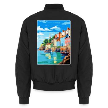 Tenby Pays de Galles Royaume-Uni Affiche de voyage vintage Souvenir WPA - Bomber unisexe - noir - Dos - AI Model Male 185 light (185cm)