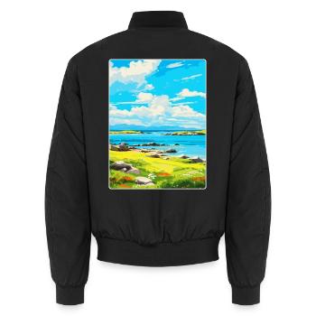 Isle Of Gigha Schottland UK Vintage Reiseposter - Unisex Bomberjacke - Schwarz - Hinten - AI Model Male 185 light (185cm)