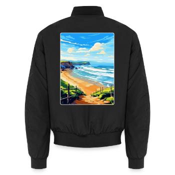 Perranporth Beach Angleterre Royaume-Uni Voyage Affiche WPA Art - Bomber unisexe - noir - Dos - AI Model Male 185 light (185cm)