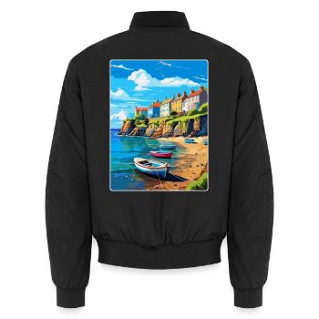 New Quay Wales Uk Vintage Reiseplakat Souvenir - Unisex Bomberjacke - Schwarz - Hinten - AI Model Male 185 light (185cm)