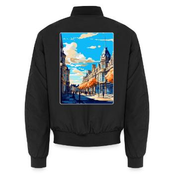 Harrogate Angleterre Royaume-Uni Affiche de voyage vintage WPA Art - Bomber unisexe - noir - Dos - AI Model Male 185 light (185cm)