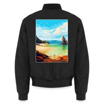 Isle Of Lewis Schottland Vereinigtes Königreich Vintage Reiseposter - Unisex Bomberjacke - Schwarz - Hinten - AI Model Male 185 light (185cm)