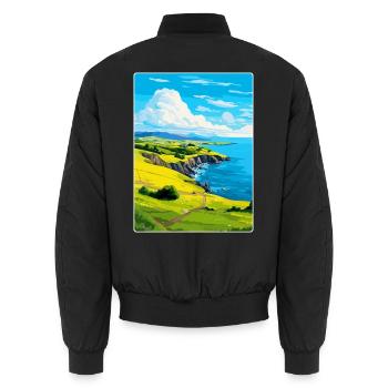 Isle Of Seil Schottland UK Vintage Reiseposter WPA - Unisex Bomberjacke - Schwarz - Hinten - AI Model Male 185 light (185cm)
