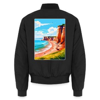 Torquay Cliffs England Uk Vintage Reiseposter - Unisex Bomberjacke - Schwarz - Hinten - AI Model Male 185 light (185cm)