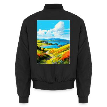 Isle Of Kerrera Schottland Vereinigtes Königreich Vintage Reiseposter - Unisex Bomberjacke - Schwarz - Hinten - AI Model Male 185 light (185cm)