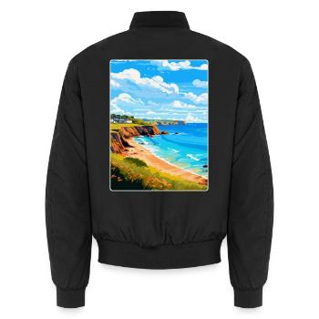 St Brelades Bay Jersey Vintage Reiseposter WPA - Unisex Bomberjacke - Schwarz - Hinten - AI Model Male 185 light (185cm)