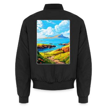 Isle Of Rum Schottland UK Vintage Reiseposter WPA - Unisex Bomberjacke - Schwarz - Hinten - AI Model Male 185 light (185cm)
