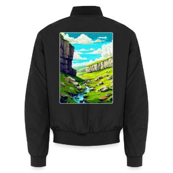Malham Cove England Uk Vintage Reiseposter WPA - Unisex Bomberjacke - Schwarz - Hinten - AI Model Male 185 light (185cm)