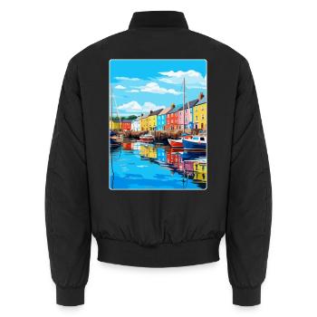 Plymouth England Uk Vintage Reiseplakat Souvenir - Unisex Bomberjacke - Schwarz - Hinten - AI Model Male 185 light (185cm)